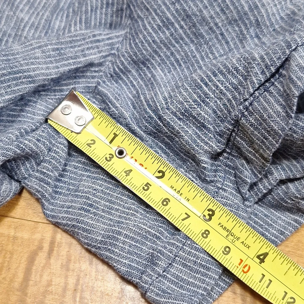 H & M Linen Blend Striped Shorts Chambray Women's Blue Sz 8 3.5